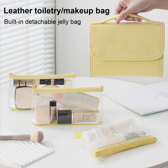 

Travel Cosmetic Bag with 3 Removable Pockets Large Capacity Zipper Closure Waterproof рожевий