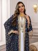 AB454 Women's Plus Size Dubai Chiffon Abaya Set - Three-Piece Middle Eastern Cardigan Long Dress with Hot Stamping