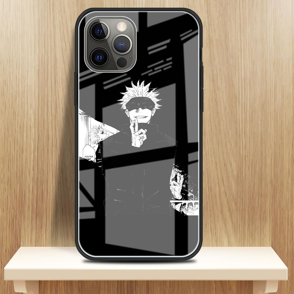 Tempered Glass Case Apple iPhone 13 12 Mini 11 Pro Max XR XS SE 2020 7 8 Plus 6 6S X Phone Cover Back Shell Jujutsu Kaisen Gojo