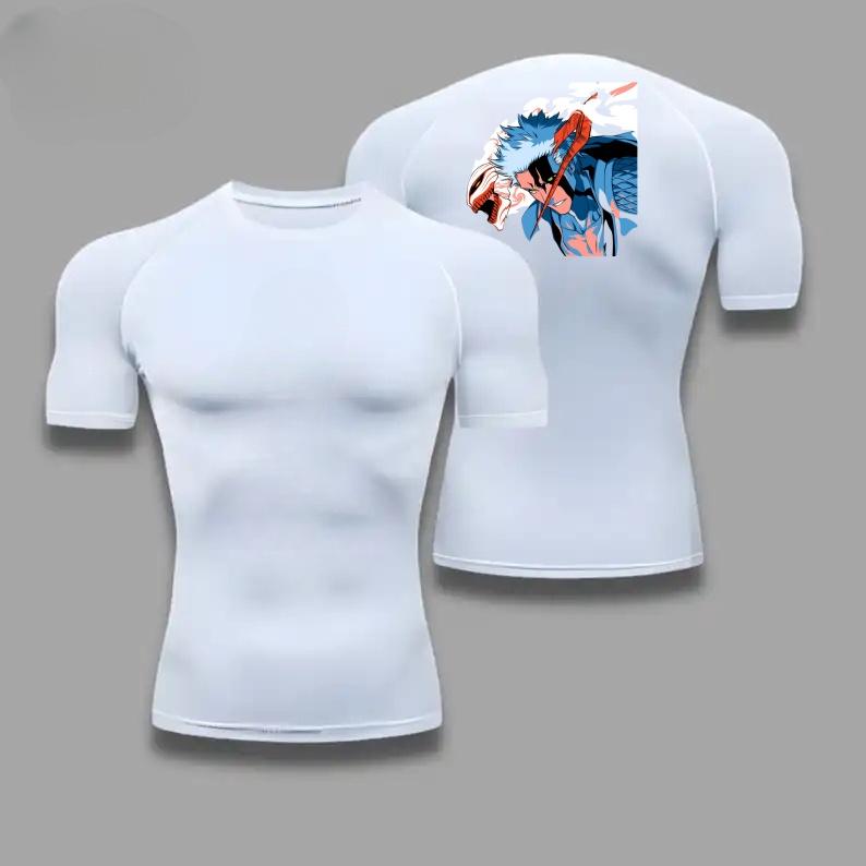 Bleach Men Short Sleeve Compression T-Shirt Breathable Quick-Drying Elasticity Spider Print Running Cycling Gym Workouts Shirts