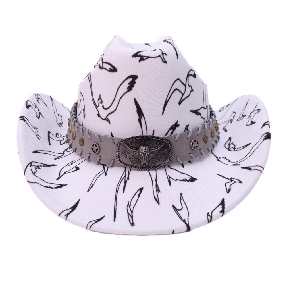 One-word Top Hat Retro Wind Bull Head Accessories Western Cowboy Hat European and American Sunshade Versatile Fashion Jazz Hat