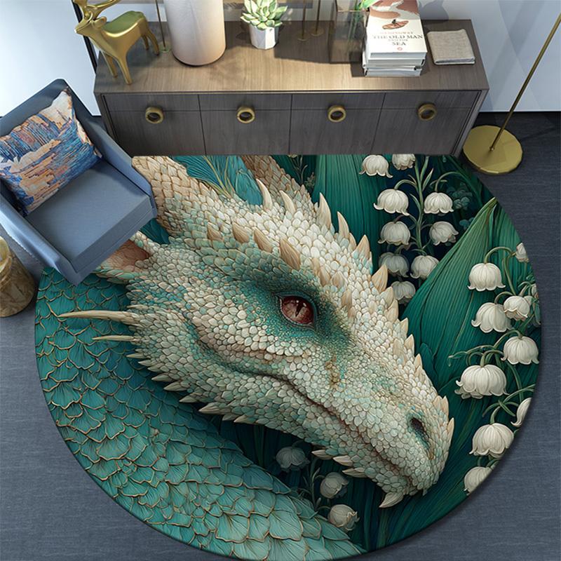 Dragon Round Area Rug,Carpet Rug for Living Room Bedroom Sofa Playroom Decor,Non-slip Floor Mat