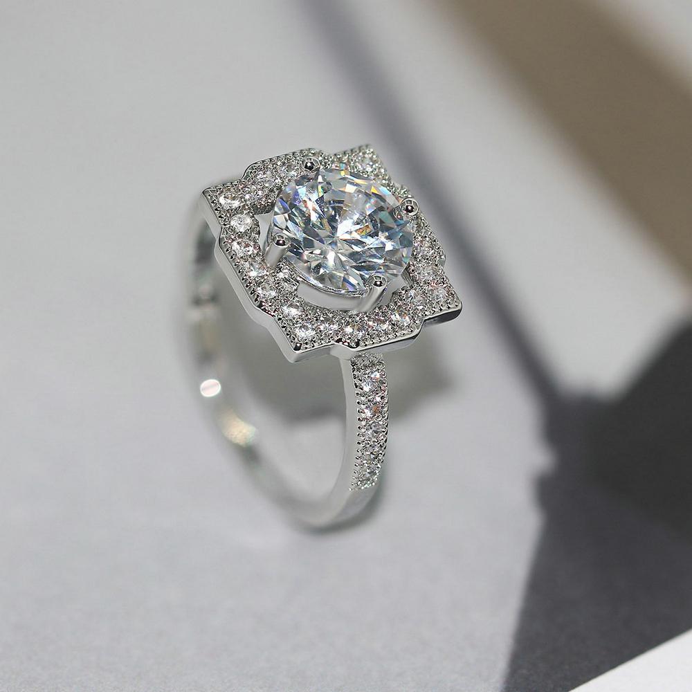 INS TK Fashion Geometric Rings For Women Exquisite Shiny Cubic Zirconia Silver Color Wedding Engagement Fashion Jewelry Gift