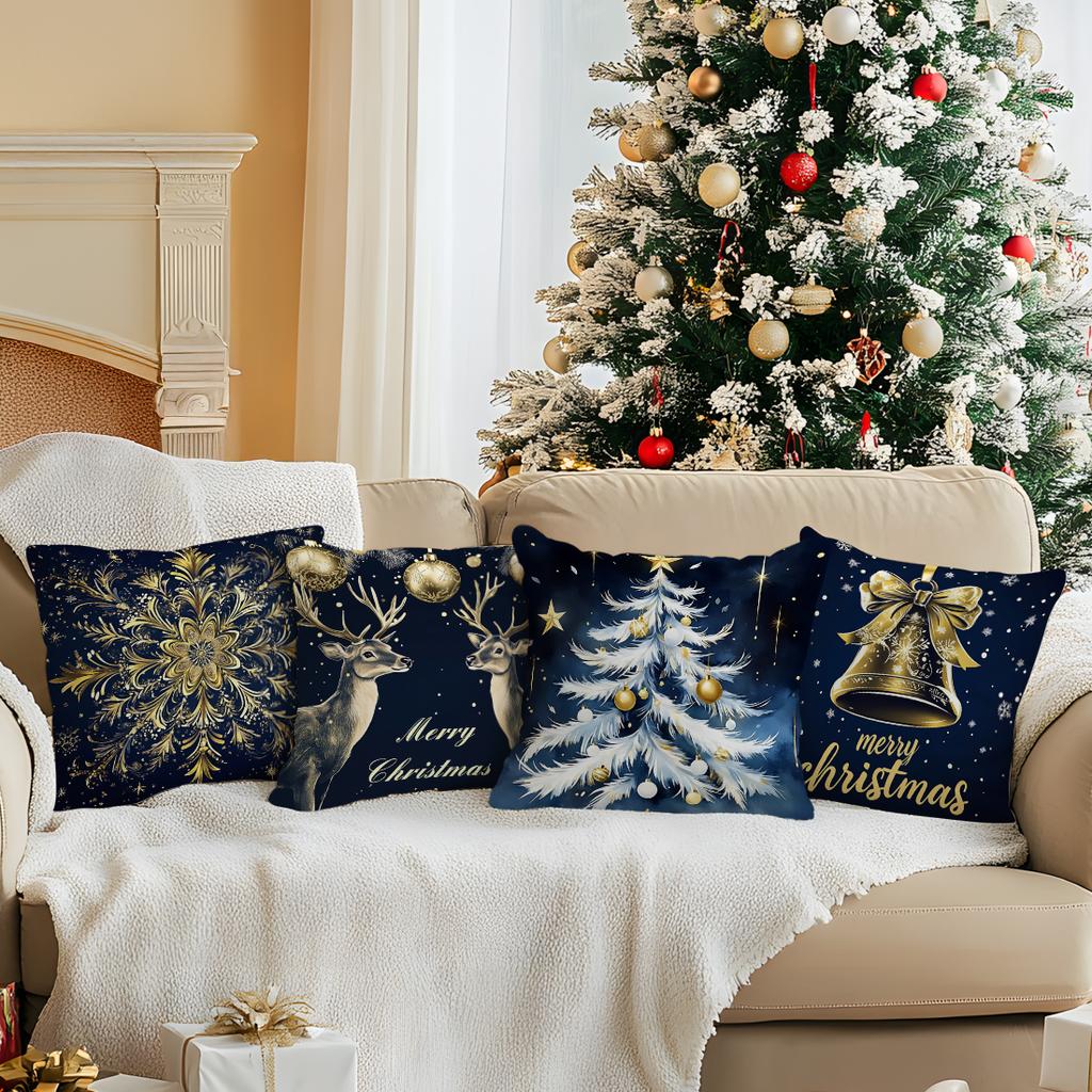 Blue Golden Christmas Snowflakes Cushions Pillowcase Polyester Cushion Cover Throw Pillow Pillowcover Home Car Sofa Decor