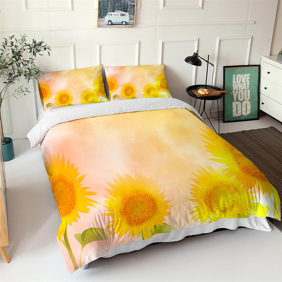 Sunflower Duvet Cover Set Yellow Flower Twin Bedding Set Polyester Black Gold Yellow Sunflowers Print Quilt Cover For Kids Teens