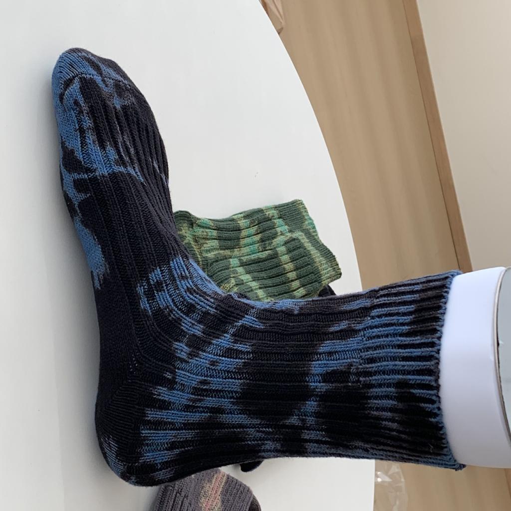 Socks Men'S Tie-Dye Old Retro Workwear Style Thick Needle High-Top Fashion Street Trend Breathable Mid-Tube Cotton Socks