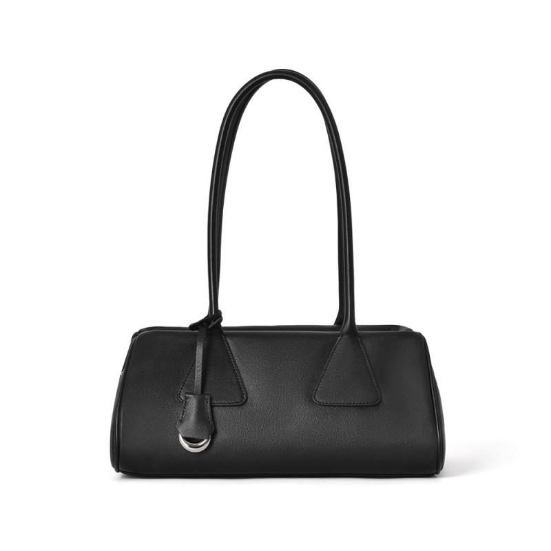 

Ladies Leather Large Capacity Baguette Bag Shoulder Armpit Casual Versatile Retro Niche Design Cowhide Dumpling 31x15x14cm чёрный