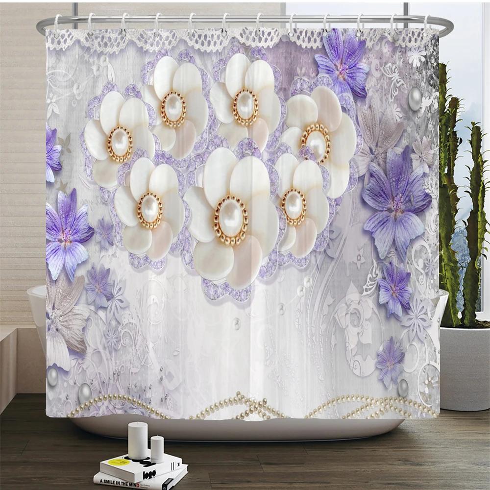 3D Beautiful Flower Tree Printed Bathroom Curtain Polyester Waterproof With Hooks Home Decoration Shower Curtain Bathroom Screen