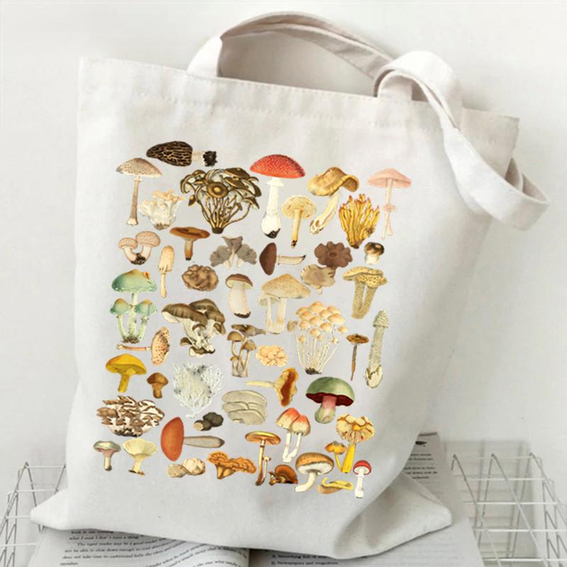 Mushroom Fungi Printed Women Shoulder Bag Fashion Eco Shopping Bags Teenager Tote Bag Vintage Mushroom Lover Women Men Handbags