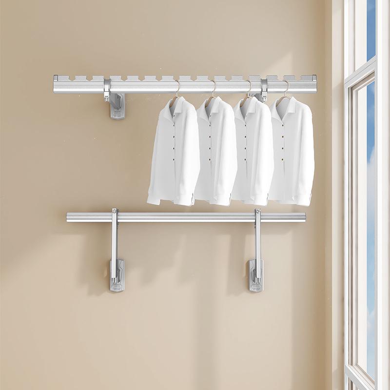 Wall-Mounted Folding Clothes Drying Rack with Telescopic Rod