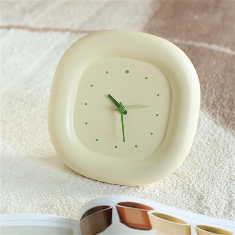 Noiseless Bubble Shape Desk Clock ABS Creamy Yellow Modern Wall Clock Battery Operated Home Office Desktop Decoration