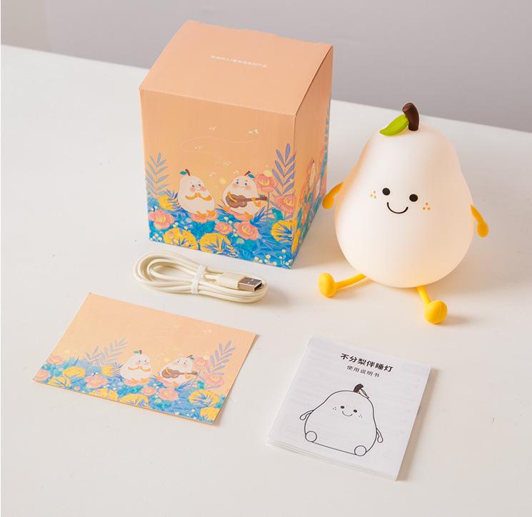 Pear-Shaped Silicone Night Light: Cute Bedside Sleep Aid and Birthday Gift Timer Off + Multicolor Mode