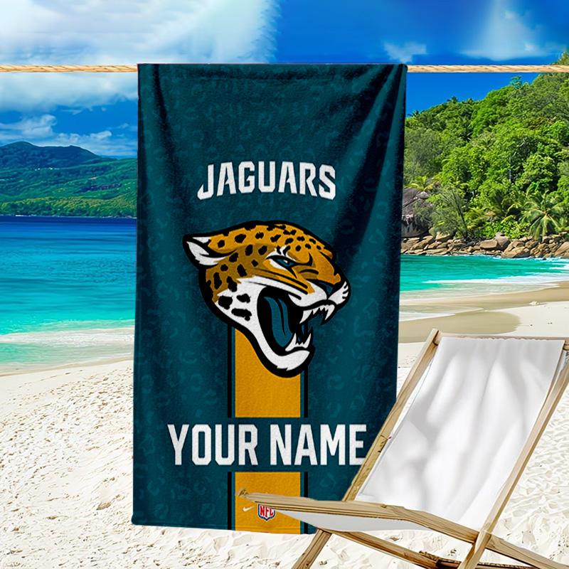 Custom Name Beach Towel Jacksonville Team Spirit Beach Towel, Soft Microfiber, Gift for Her/Him, Birthday, for Pool, Beach, Travel, Fan Gifts