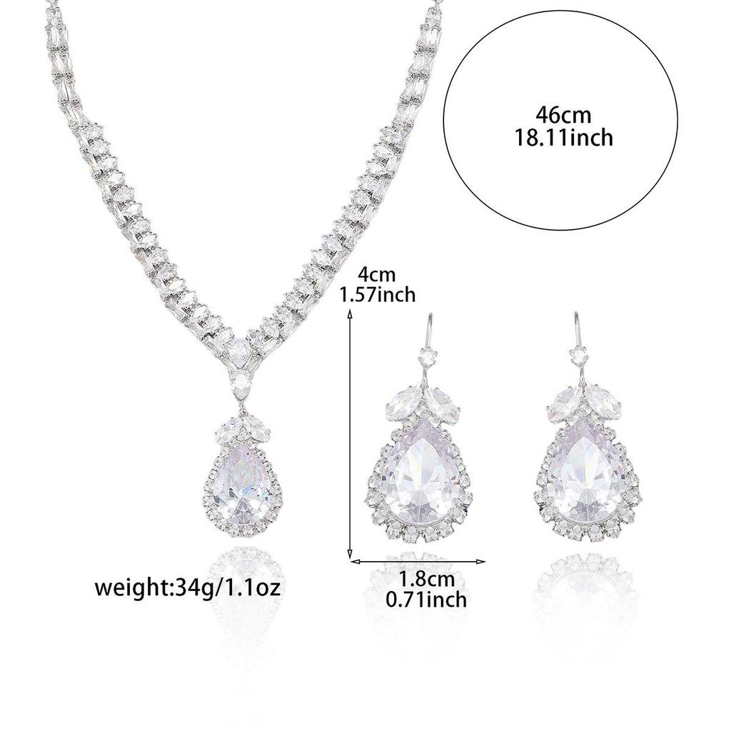European & American Style Zircon Tulip Necklace and Earrings Set