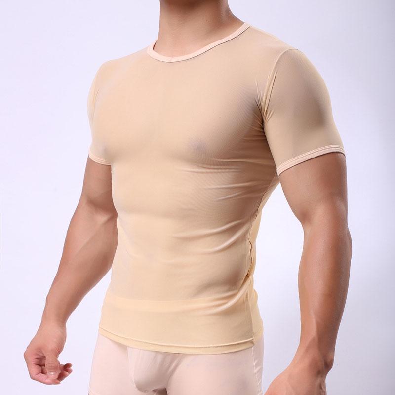 Men's Slim Fit Sexy Mesh Sheer Short Sleeve Gym Tops Chic And Stylish T-shirt