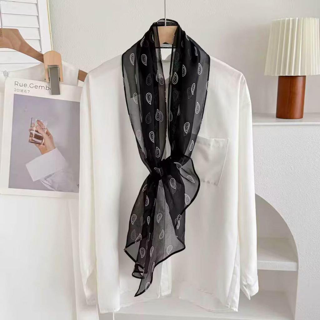 Smart Polka Dot Silk Scarf: Luxury Georgette Mulberry Shawl for Women - Spring/Summer Multifunctional Accessory