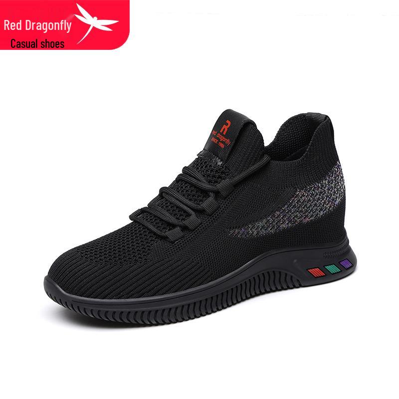 Red Dragonfly Women's Flyknit Sports Casual Shoes - Thick Sole, Hidden Heel, Non-slip Mesh