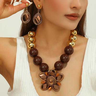 New Design Jewelry Set Trendy Fashion CCB Beads Crystal Aluminum Wire Woven Flower Pendant Necklace And Earrings For Women