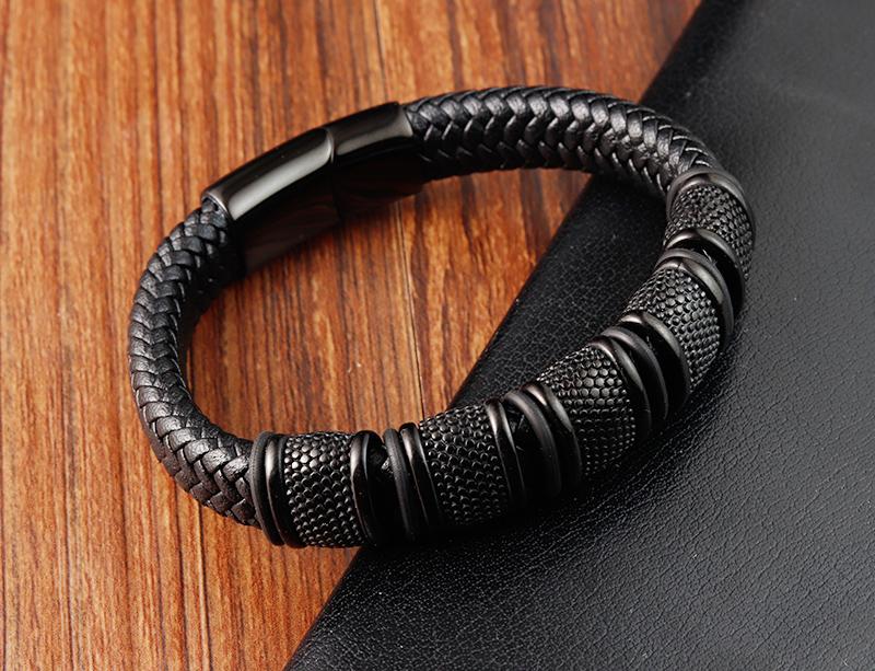 Fashion Men's Stainless Steel Bracelet Multi-layer Combination Cross Design Leather Bangles for New Year Gifts Male Jewelry