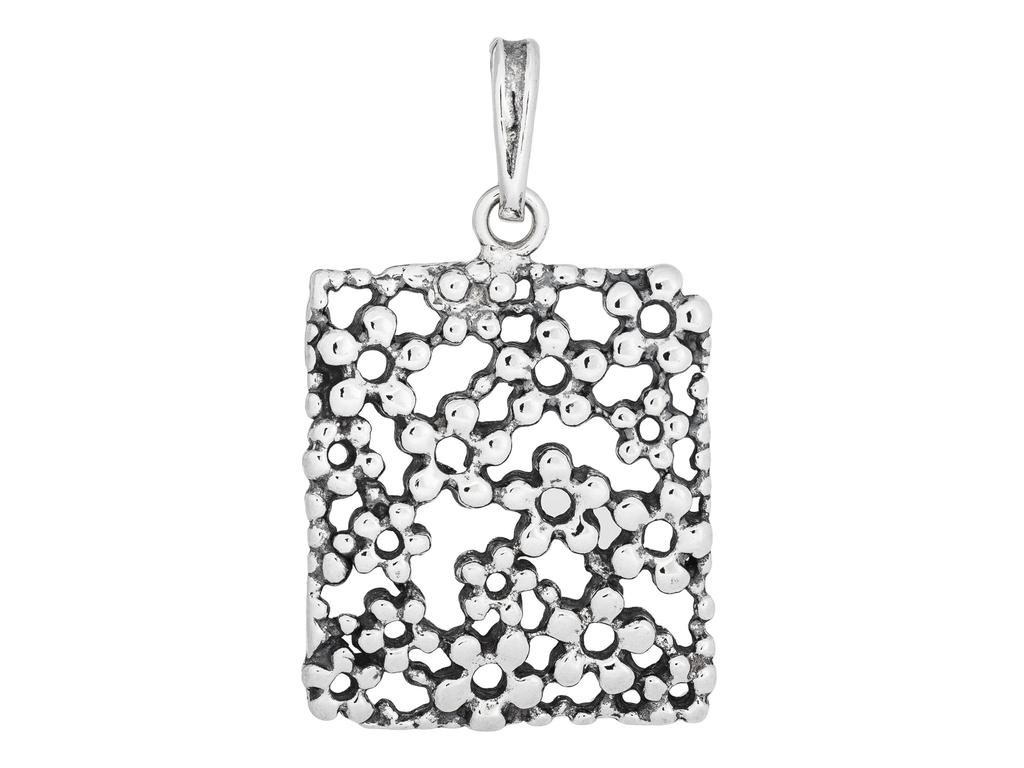 Short Silver Oxidized Openwork Women's Necklace Flowers Flower Choker 32Cm