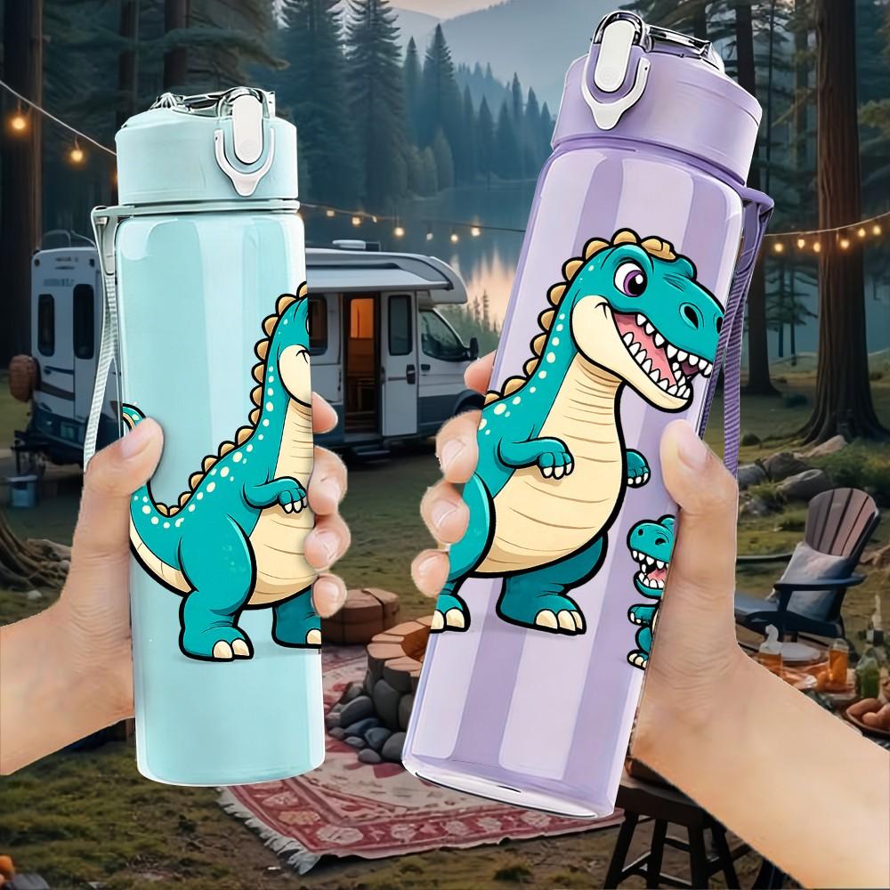 1PC Parent Kid Dinosaur Cartoon 750ml Color Plastic Sports Water Bottle Leakproof Flip Straw Lid Suitable for Sports Office Home Use