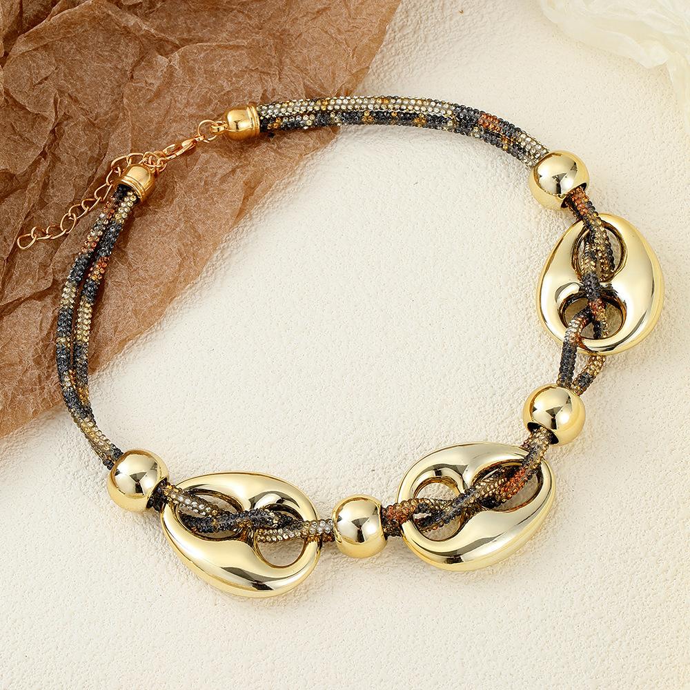 Rhinestone Love Irregular Multi-Layer Collarbone Chain Bracelet, Leopard Print High-End Metal Style Fashion Jewelry Women