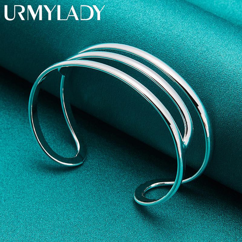 925 Sterling Silver Three Curve Bangles Bracelet For Women Fashion Wedding Engagement Charm Jewelry