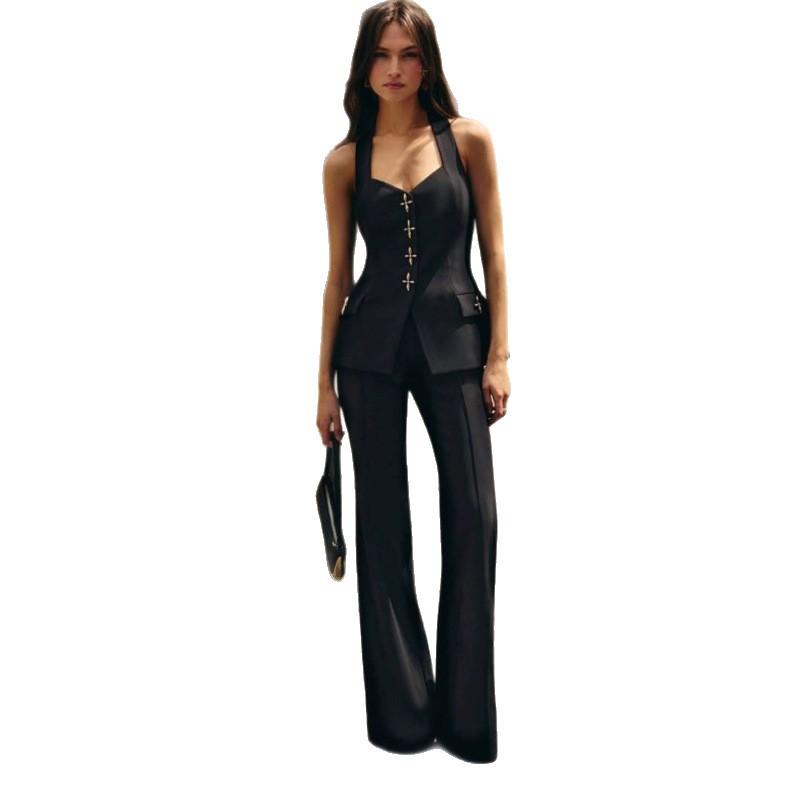 2025 Europe and the United States Close the Waist and Look Thin, Loose and Comfortable Temperament, Commuter Professional Wide-leg Pants, Top and