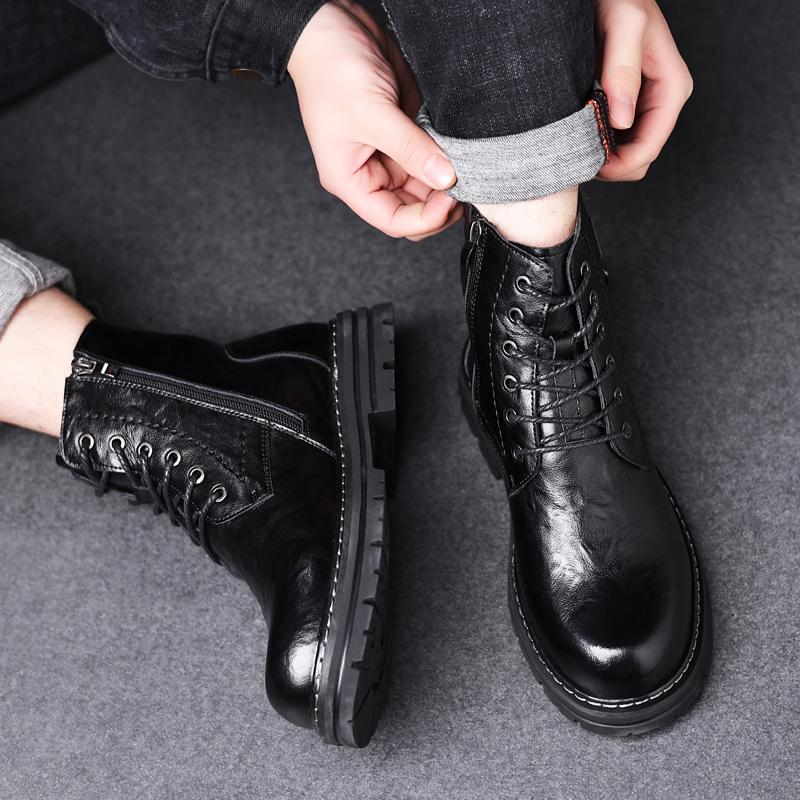 High Top Men'S Lace-Up Shoes Classic Winter Men'S Ankle Boots Version Casual Shoes Fashion Male Leather Motorcycle Boots Botas
