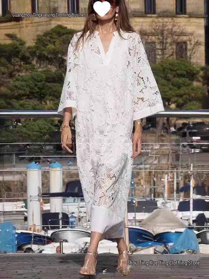Lace Milk Silk Loose Mid-Length Dress - European & American Style