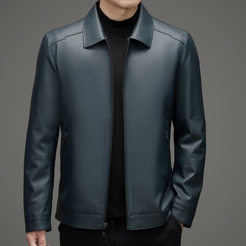 Down jacket men's winter sheepskin thickened men's leather jacket middle-aged dad warm leather jacket