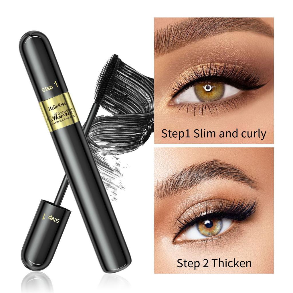 Double Effect 4D Mascara Two In One Fiber Long Curling Thick Non Smudging Waterproof Mascara