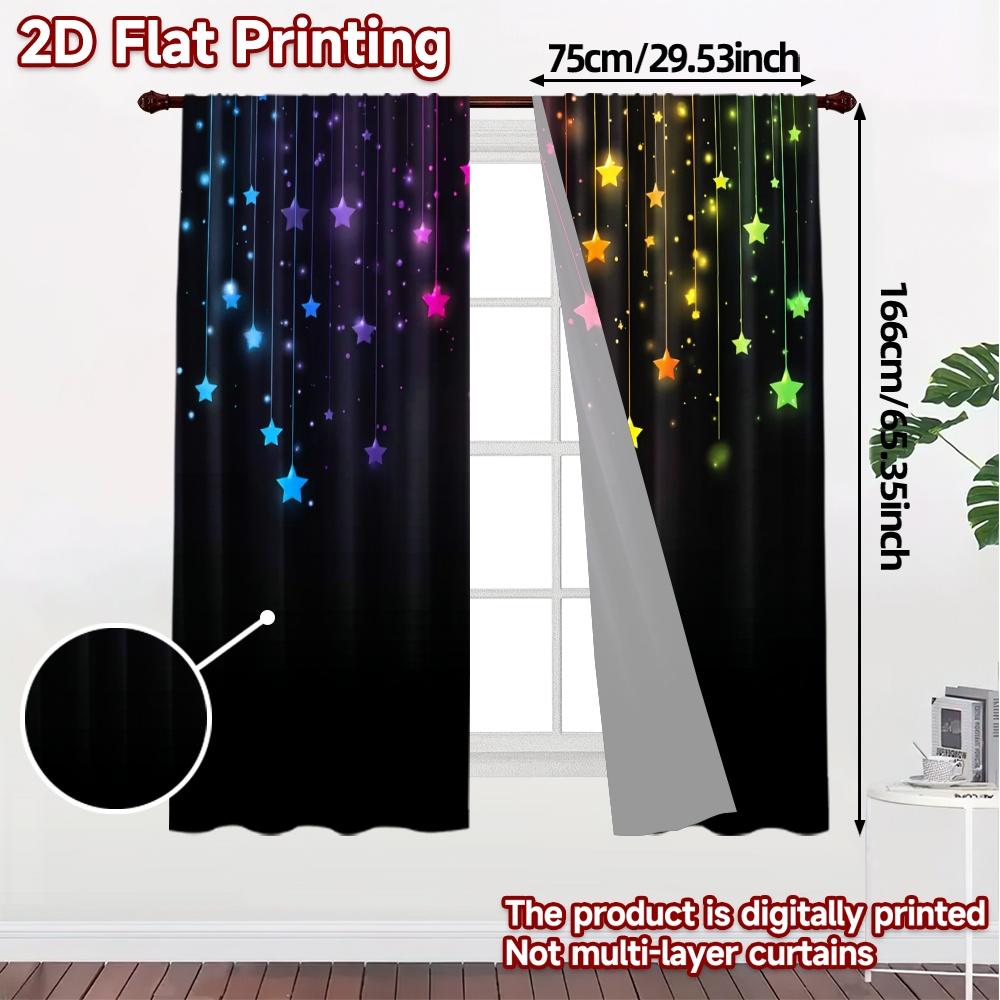 2pcs   2D FLAT PRINTING Curtains (Without Rod) Starlight Glow Popular Curtains Digital Printed Versatile Polyester Curtains