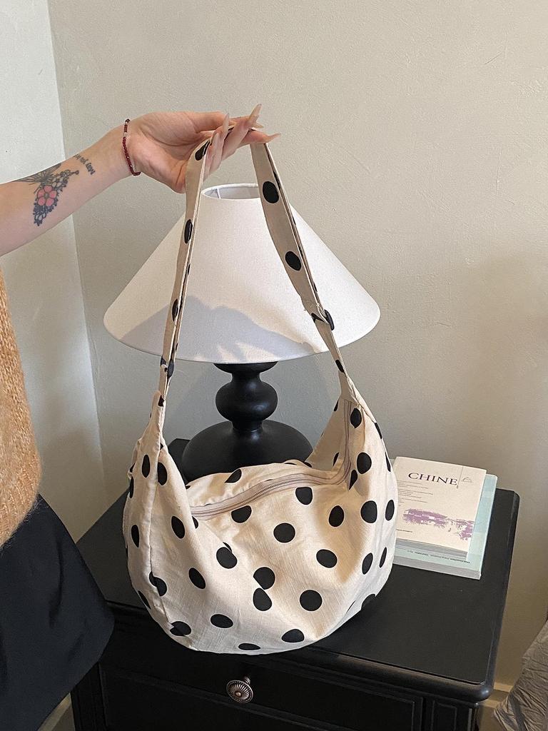 Korean Polka Dot Drawstring Crossbody Bag - Casual & Versatile Dumpling Style Shoulder Bag for Women