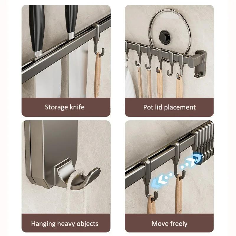 Kitchen Storage Rack Wall Mounted Non Perforated Movable Hook and Spoon Rack for Storing Kitchen Utensils