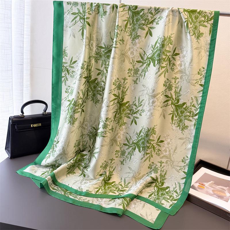 Spring And Summer Thin Print Simulation Silk Brocade Sunscreen Light Rhyme Blue Flower Silk Scarf Long Scarf Shawl Versatile Headscarf Scarf