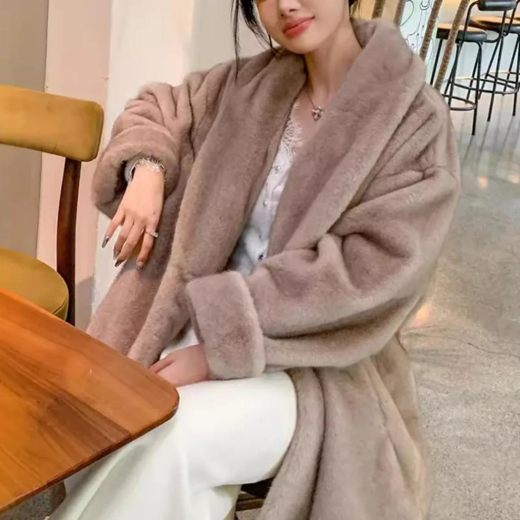 VAYLA Winter Neu Damen Jacke mit lockigen Ärmeln und Pelzmodischer Schalkragen Dicke Langarmjacke