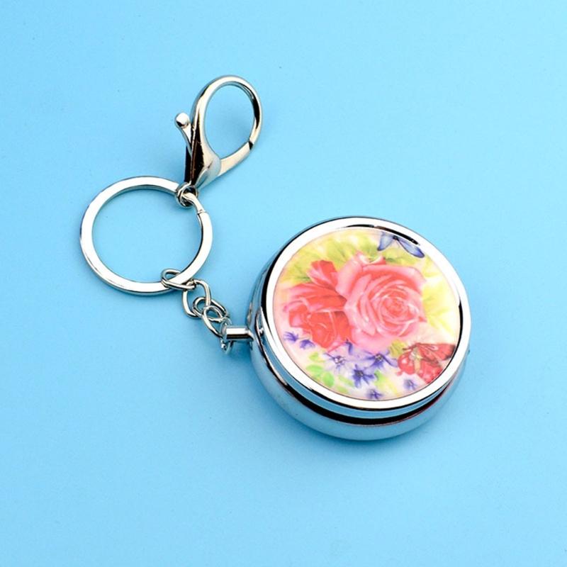 Pills Box Keychain With Mirror And Sealed Metal Compartment Keychain Moisture-Proof Medicines Dispenser Travel Accessory