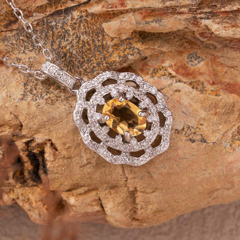 Natural Citrine Amethyst Topaz Garnet Colored Treasure Necklace S925 Sterling Silver