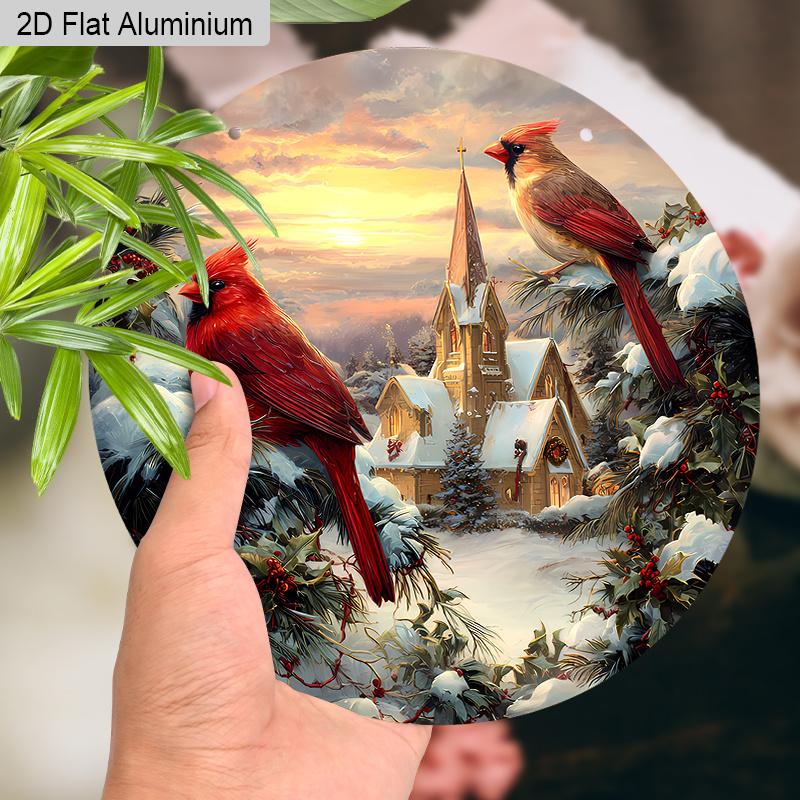 2D Flat Aluminium Cardinal Christmas Sign - Warm Winter Figurine Ornaments - Ideal for Front Door, Wall, Porch, Window Decor - Ideal Christmas Gift