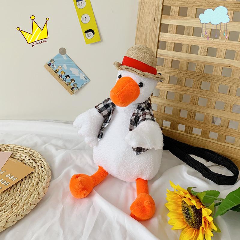 Straw Hat Duck Plush Bag 2025 New Doll Cute Girl Mobile Phone Bag Shoulder Crossbody Small Backpack