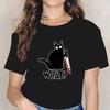 Kitchen Knife Black Cat Wha Print Female Short Sleeve Plus Size Breathable TShirts Summer Cool Tee Clothes Street Hip Hop Tops