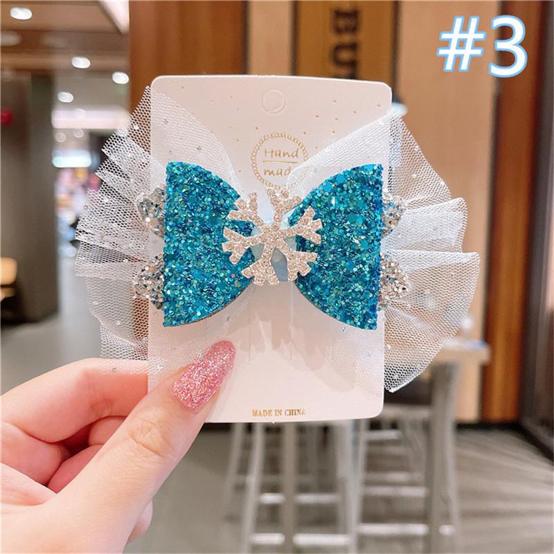 Korean Version of Children's Mesh Bow Hairpin Hair Accessories Cute Princess Diamond-studded Snowflake Headdress
