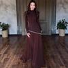 Women Long Sleeve Maxi Dress Solid Color Rhinestone French Style Elegant Long Dress Autumn Party Dress