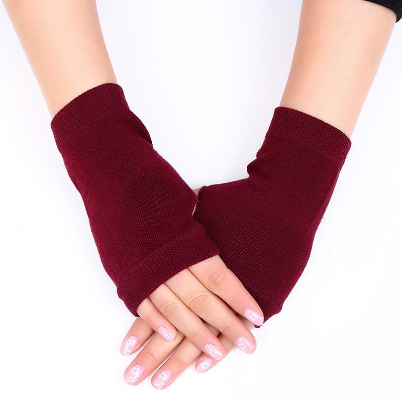 1pair Winter Autumn Women Warm Fingerless Knitted Gloves Solid Color Stretch Mittens Exposed Finger Short Gloves