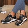New year's flat leopard print lace-up casual sneakers plus size four-season single shoes running shoes