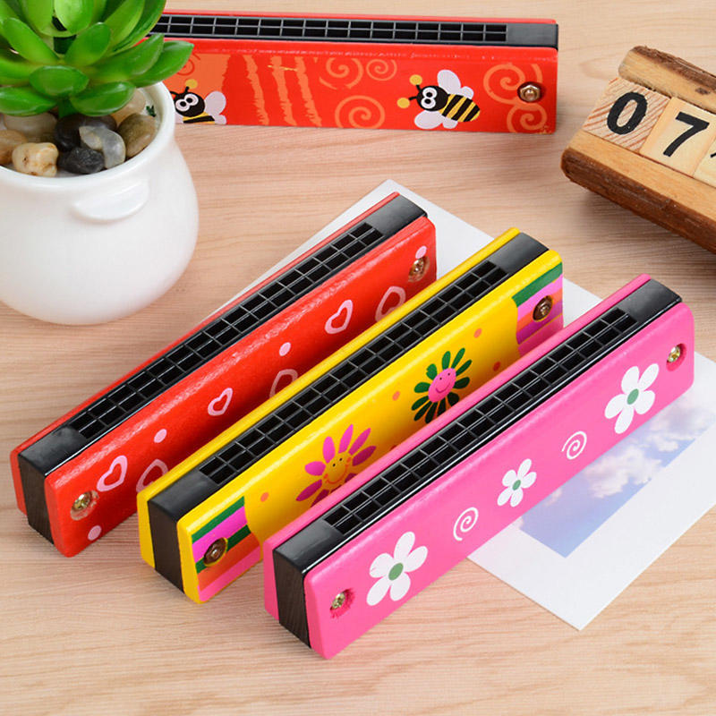 Harmonica Wooden Harmonica Double Row 16 Hole Children s Harmonica Wood Painted Harmonica  Wooden Harmonica