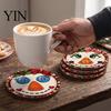 Wooden Coasters for Drinks 4Pcs Christmas Snowman Coasters, Cute Face Drink Cup Party Tableware Mats, Heat Resistant UV Printed Wood Tabletop Holiday