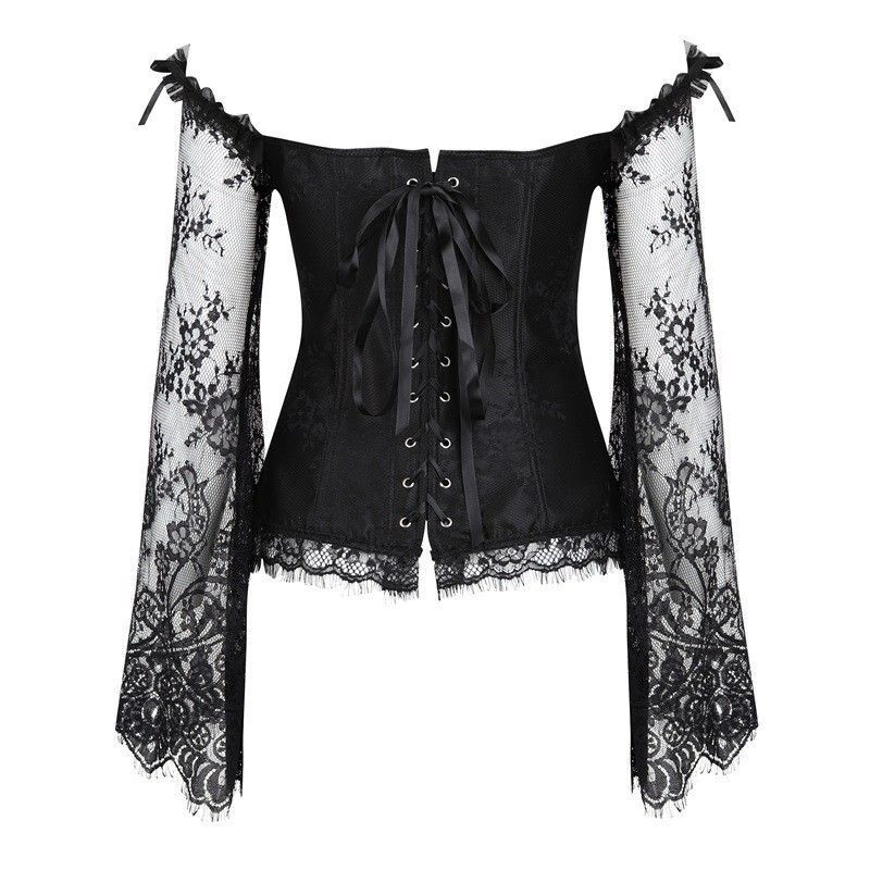 Off-Shoulder Langarm Spitzenkorsett-Top, Viktorianisches Bustier Bauchkontrolle Taillenformer Für Hochzeits-Abendmode