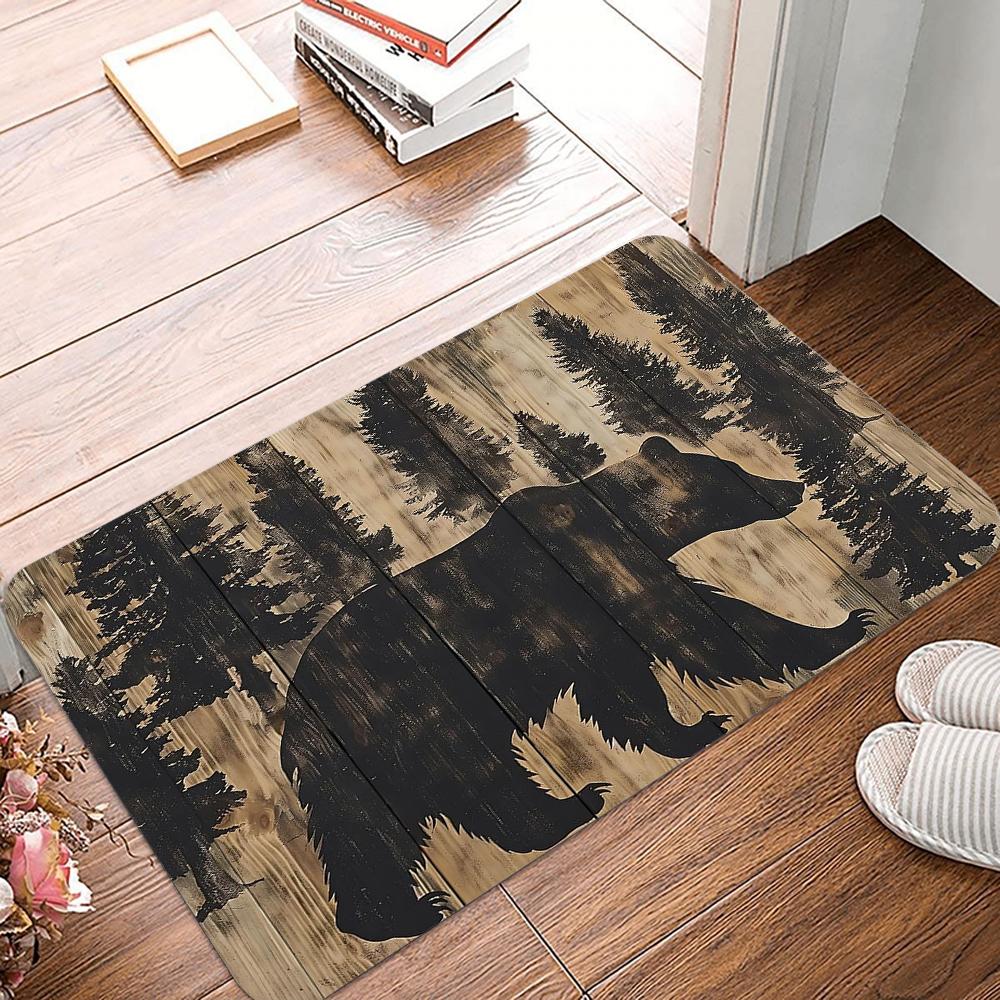 Rustic Bear Pattern Welcome Mat Anti-Slip Carpet For Bathroom Kitchen Bedroom Living Room Entrance Rug Home Decor Doormat